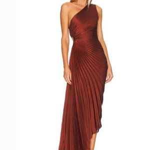 A.L.C. Delfina One Shoulder Asymmetric Hem Fit & Flare Pleated Maxi Dress Size 0